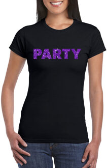 Bellatio Decorations Zwart Party t-shirt met paarse glitters dames