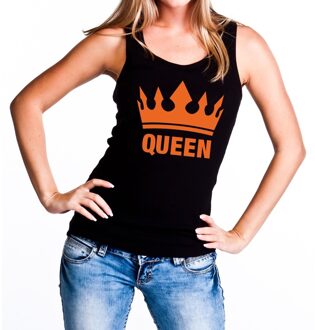 Bellatio Decorations Zwart Queen tanktop / mouwloos shirt met oranje kroon - Koningsdag kleding L