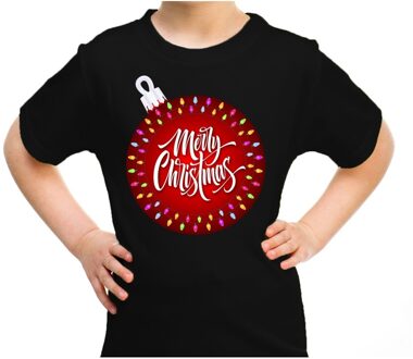 Bellatio Decorations Zwart t-shirt / kerstkleding kerstbal merry christmas voor kinderen L (140-152) - kerst t-shirts kind