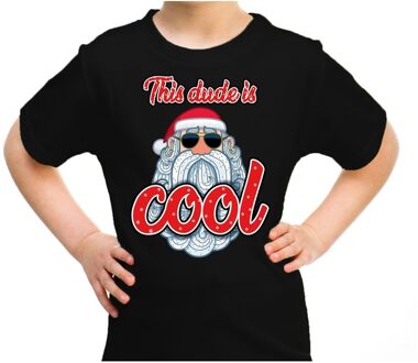 Bellatio Decorations Zwart t-shirt / kerstkleding this dude is cool met stoere santa voor kinderen M (116-134) - kerst t-shirts kind