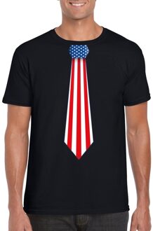 Bellatio Decorations Zwart t-shirt met Amerika USA vlag stropdas heren