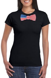 Bellatio Decorations Zwart t-shirt met Amerika vlag strikje dames 2XL