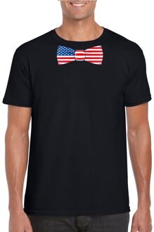 Bellatio Decorations Zwart t-shirt met Amerika vlag strikje heren