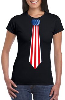 Bellatio Decorations Zwart t-shirt met Amerika vlag stropdas dames XS