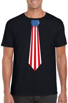 Bellatio Decorations Zwart t-shirt met Amerika vlag stropdas heren 2XL