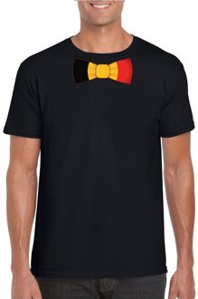 Bellatio Decorations Zwart t-shirt met Belgie strikje heren - Belgie supporter L