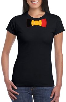 Bellatio Decorations Zwart t-shirt met Belgie vlag strikje dames -  Belgie supporter 2XL