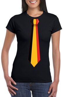 Bellatio Decorations Zwart t-shirt met Belgie vlag stropdas dames -  Belgie supporter 2XL