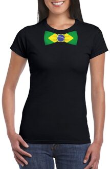 Bellatio Decorations Zwart t-shirt met Brazilie vlag strikje dames XS