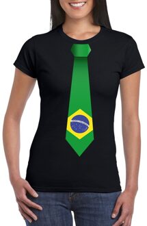 Bellatio Decorations Zwart t-shirt met Brazilie vlag stropdas dames XS