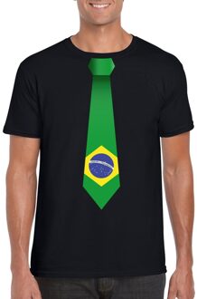 Bellatio Decorations Zwart t-shirt met Brazilie vlag stropdas heren