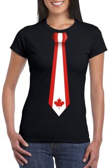 Bellatio Decorations Zwart t-shirt met Canada vlag stropdas dames XS