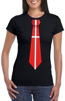 Bellatio Decorations Zwart t-shirt met Denemarken vlag stropdas dames
