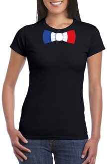 Bellatio Decorations Zwart t-shirt met Frankrijk vlag strikje dames L