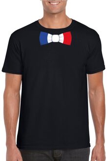 Bellatio Decorations Zwart t-shirt met Frankrijk vlag strikje heren