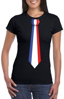 Bellatio Decorations Zwart t-shirt met Frankrijk vlag stropdas dames 2XL