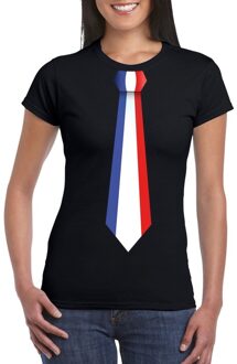 Bellatio Decorations Zwart t-shirt met Frankrijk vlag stropdas dames