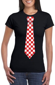 Bellatio Decorations Zwart t-shirt met geblokte Brabant stropdas voor dames L