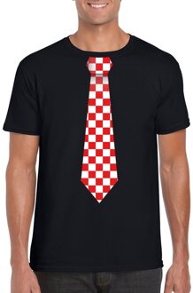 Bellatio Decorations Zwart t-shirt met geblokte Brabant stropdas voor heren