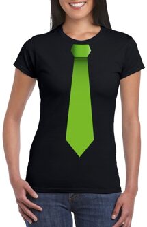 Bellatio Decorations Zwart t-shirt met groene stropdas dames XS