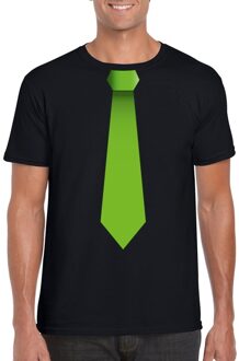Bellatio Decorations Zwart t-shirt met groene stropdas heren