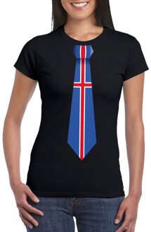 Bellatio Decorations Zwart t-shirt met IJsland vlag stropdas dames XS