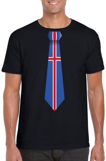 Bellatio Decorations Zwart t-shirt met IJsland vlag stropdas heren 2XL