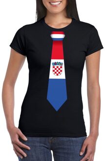 Bellatio Decorations Zwart t-shirt met Kroatie vlag stropdas dames