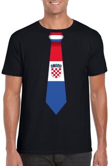 Bellatio Decorations Zwart t-shirt met Kroatie vlag stropdas heren