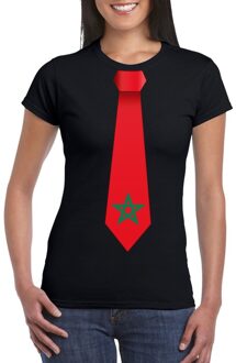 Bellatio Decorations Zwart t-shirt met Marokko vlag stropdas dames