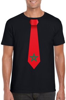 Bellatio Decorations Zwart t-shirt met Marokko vlag stropdas heren