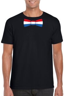 Bellatio Decorations Zwart t-shirt met Nederland vlag strikje heren