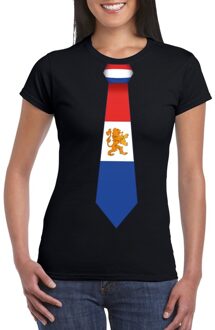 Bellatio Decorations Zwart t-shirt met Nederland vlag stropdas dames
