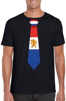 Bellatio Decorations Zwart t-shirt met Nederland vlag stropdas heren