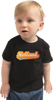 Bellatio Decorations Zwart t-shirt met Nederlandse wimpel Holland supporter voor babys 68 (3-6 maanden) - Feestshirts Multikleur