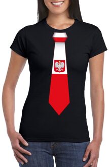Bellatio Decorations Zwart t-shirt met Polen vlag stropdas dames