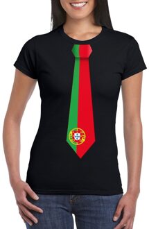 Bellatio Decorations Zwart t-shirt met Portugal vlag stropdas dames 2XL