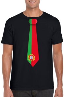 Bellatio Decorations Zwart t-shirt met Portugal vlag stropdas heren 2XL