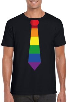 Bellatio Decorations Zwart t-shirt met regenboog vlag stropdas heren 2XL