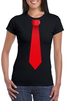 Bellatio Decorations Zwart t-shirt met rode stropdas dames