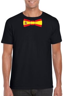 Bellatio Decorations Zwart t-shirt met Spanje vlag strikje heren
