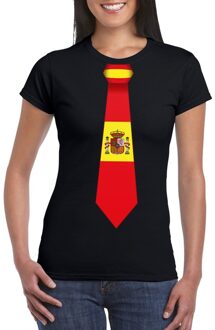 Bellatio Decorations Zwart t-shirt met Spanje vlag stropdas dames XS