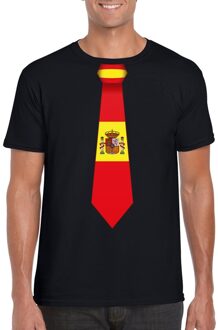 Bellatio Decorations Zwart t-shirt met Spanje vlag stropdas heren