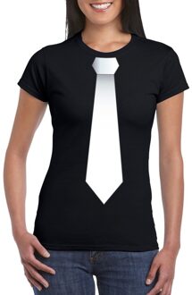 Bellatio Decorations Zwart t-shirt met witte stropdas dames