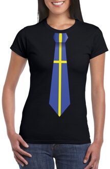 Bellatio Decorations Zwart t-shirt met Zweden vlag stropdas dames