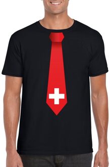 Bellatio Decorations Zwart t-shirt met Zwitserland vlag stropdas heren