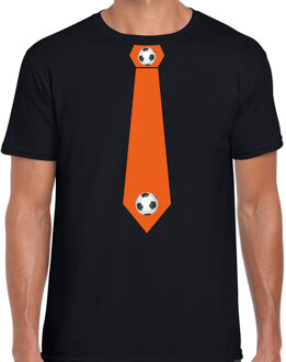 Bellatio Decorations Zwart t-shirt oranje voetbal stropdas Holland / Nederland supporter EK/ WK voor heren