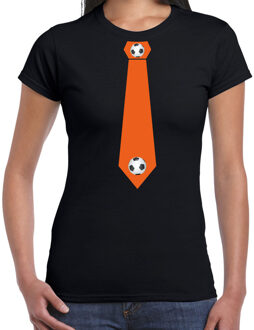Bellatio Decorations Zwart t-shirt oranje voetbal stropdas voor dames - Holland / Nederland supporter shirt EK/ WK