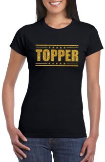 Bellatio Decorations Zwart Topper shirt in gouden glitter letters dames - Toppers dresscode kleding 2XL