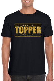 Bellatio Decorations Zwart Topper shirt in gouden glitter letters heren - Toppers dresscode kleding 2XL